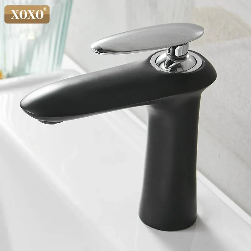 Afralia™ Single Handle Basin Faucet Hot Cold Water Mixer Tap in Black Chrome White