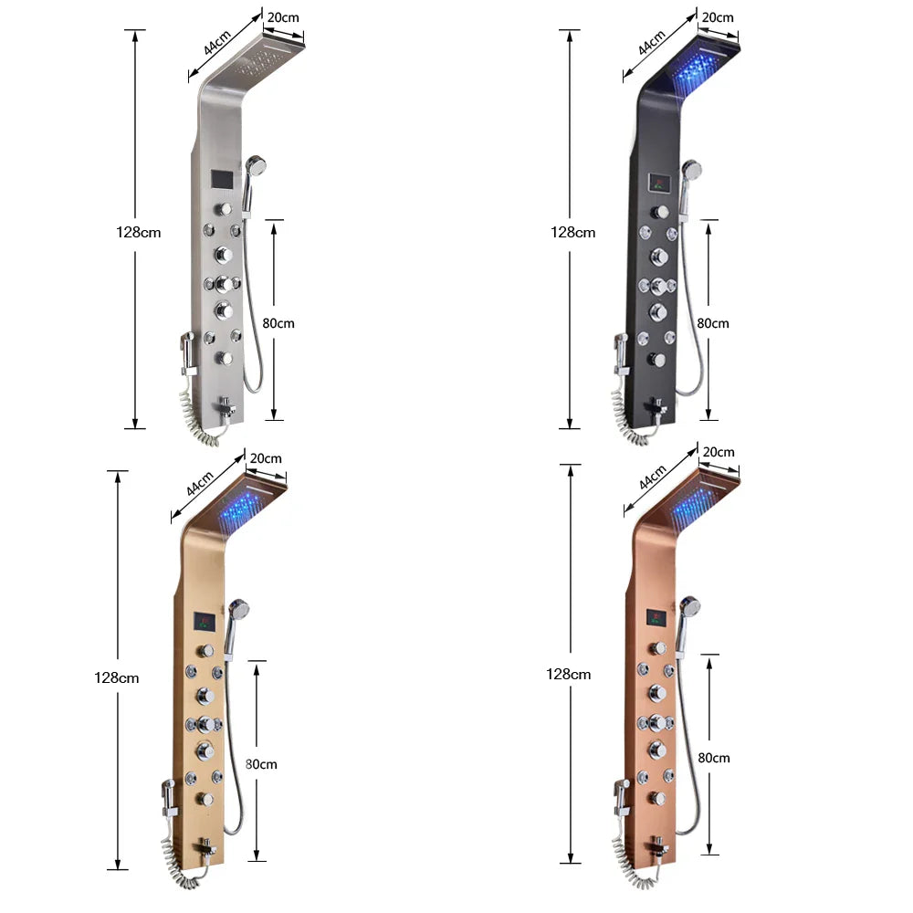 Afralia™ LED Rain Waterfall Shower Panel with Massage Jets and Bidet Sprayer