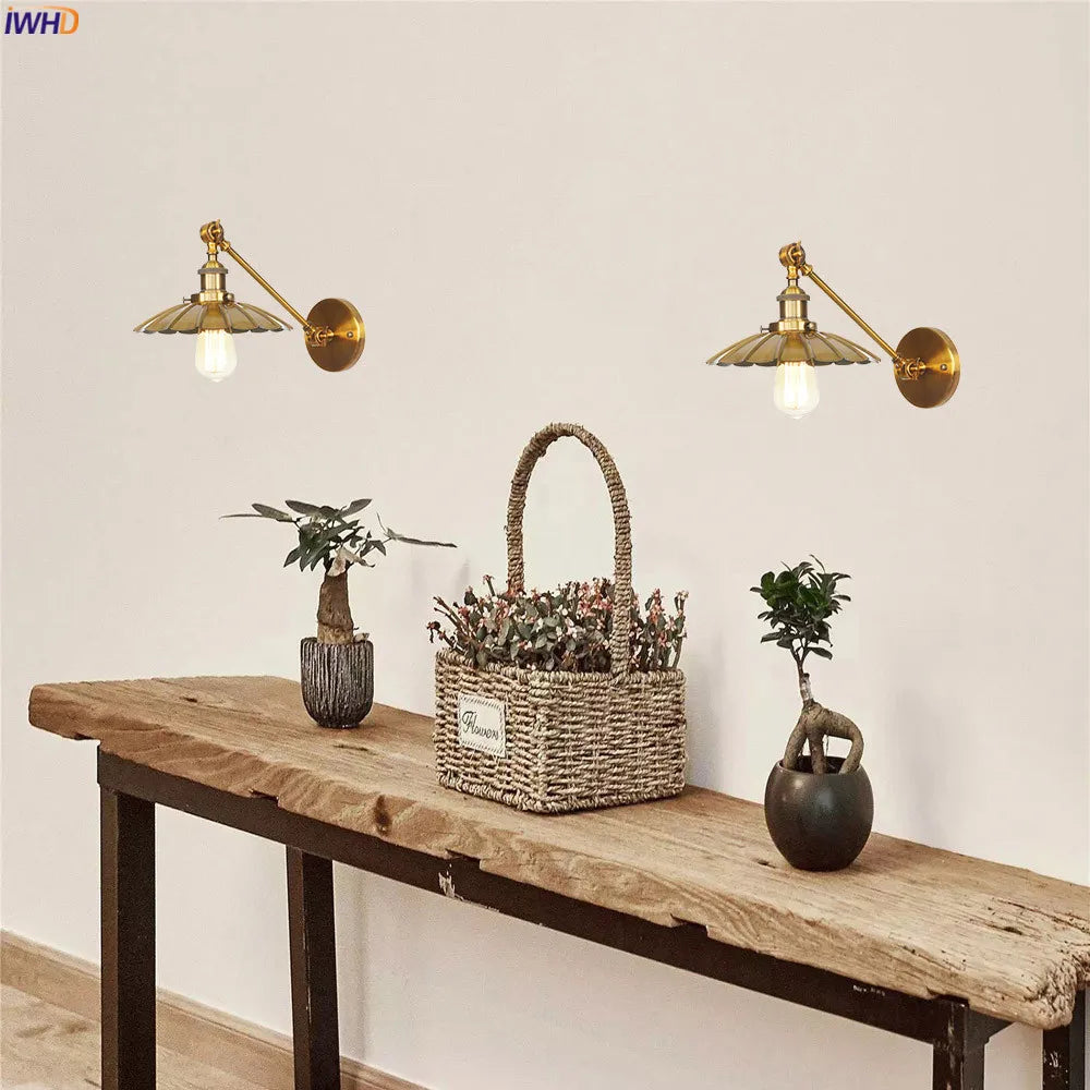 Afralia™ Gold Long Arm LED Wall Light Bedroom Stair Loft Industrial Vintage Wall Lamp