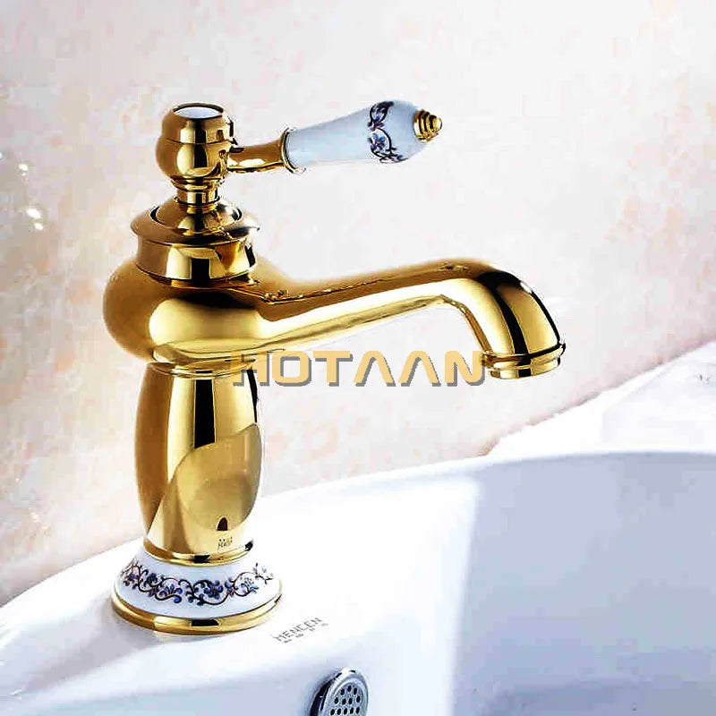 Afralia™ Gold Finish Modern Luxury Basin Faucet Single Handle Hot & Cold Brass Tap