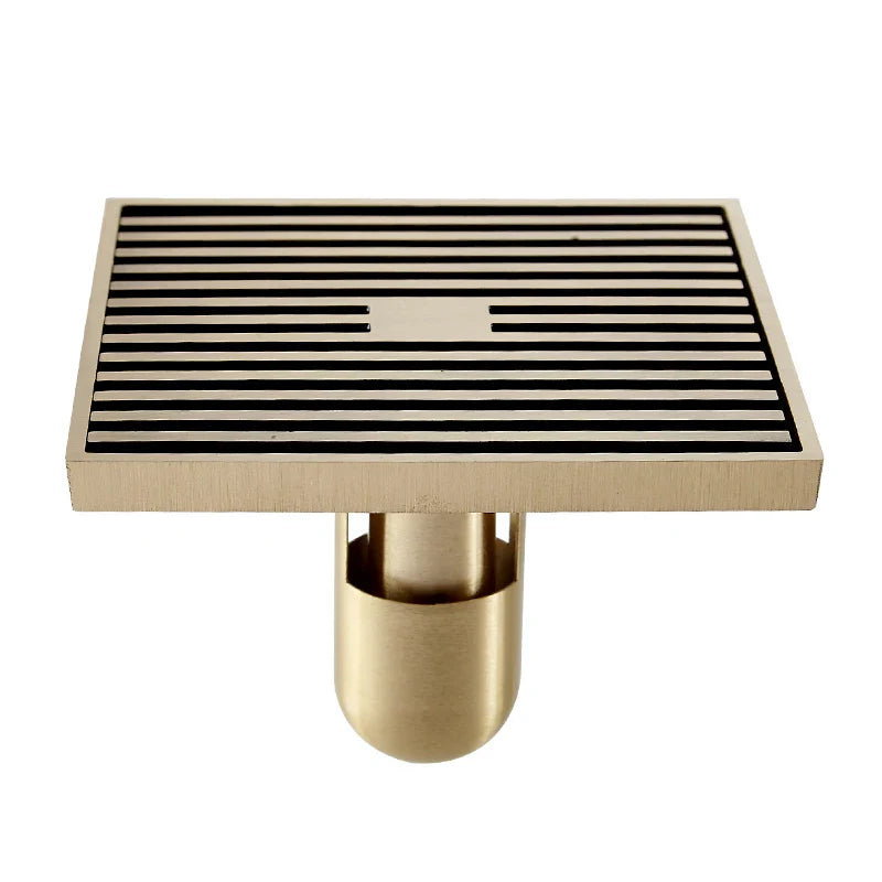 Afralia™ Antique Brass Square Bath Drain Strainer Hair Art Carved Floor Grate Drain