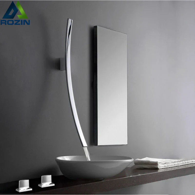 Afralia™ Chrome Waterfall Basin Faucet with Single Handle, Wall Mounted 70cm Spout