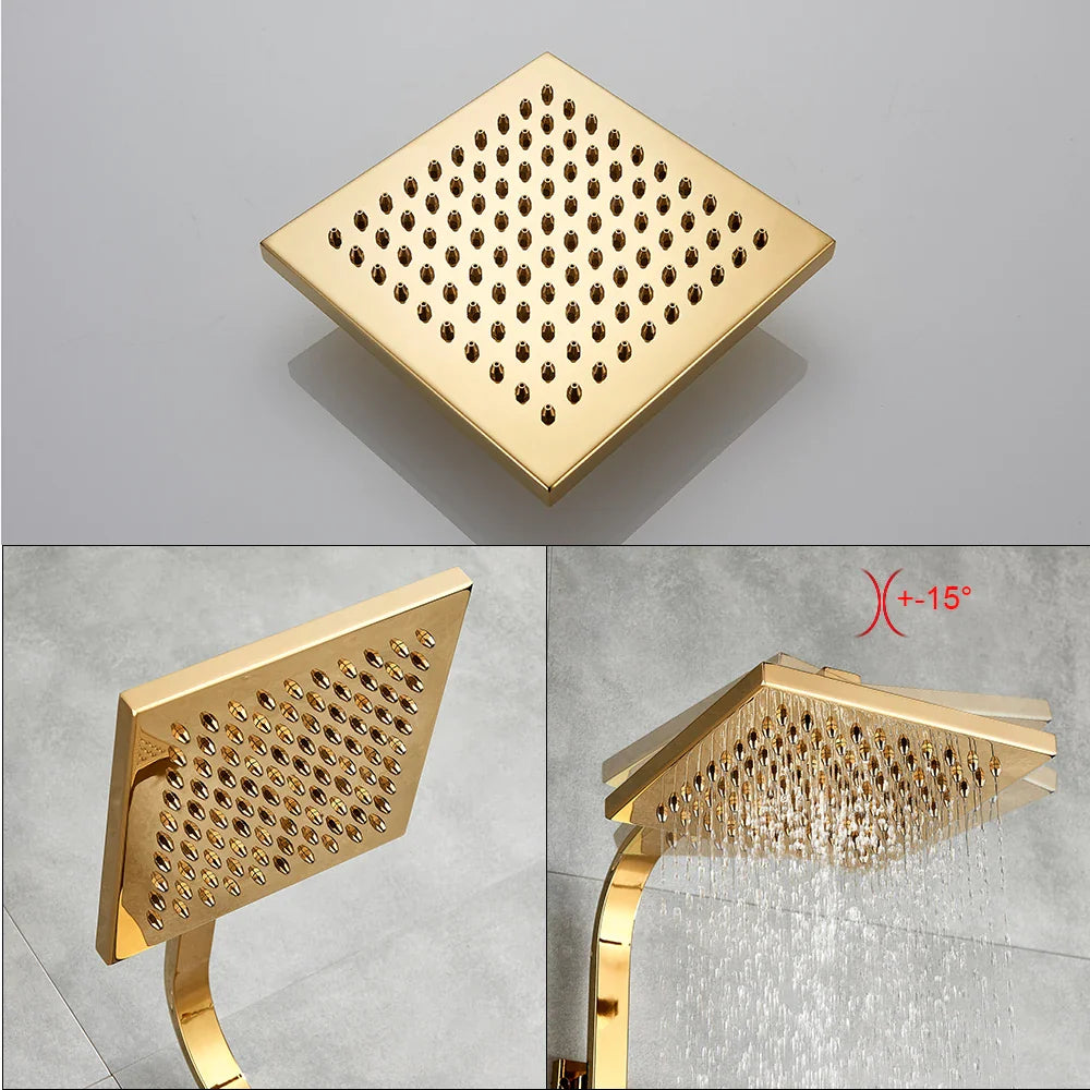 Afralia™ Golden Shower Faucet Set with 8" Rainfall Shower, Wall Mounted Hand Shower