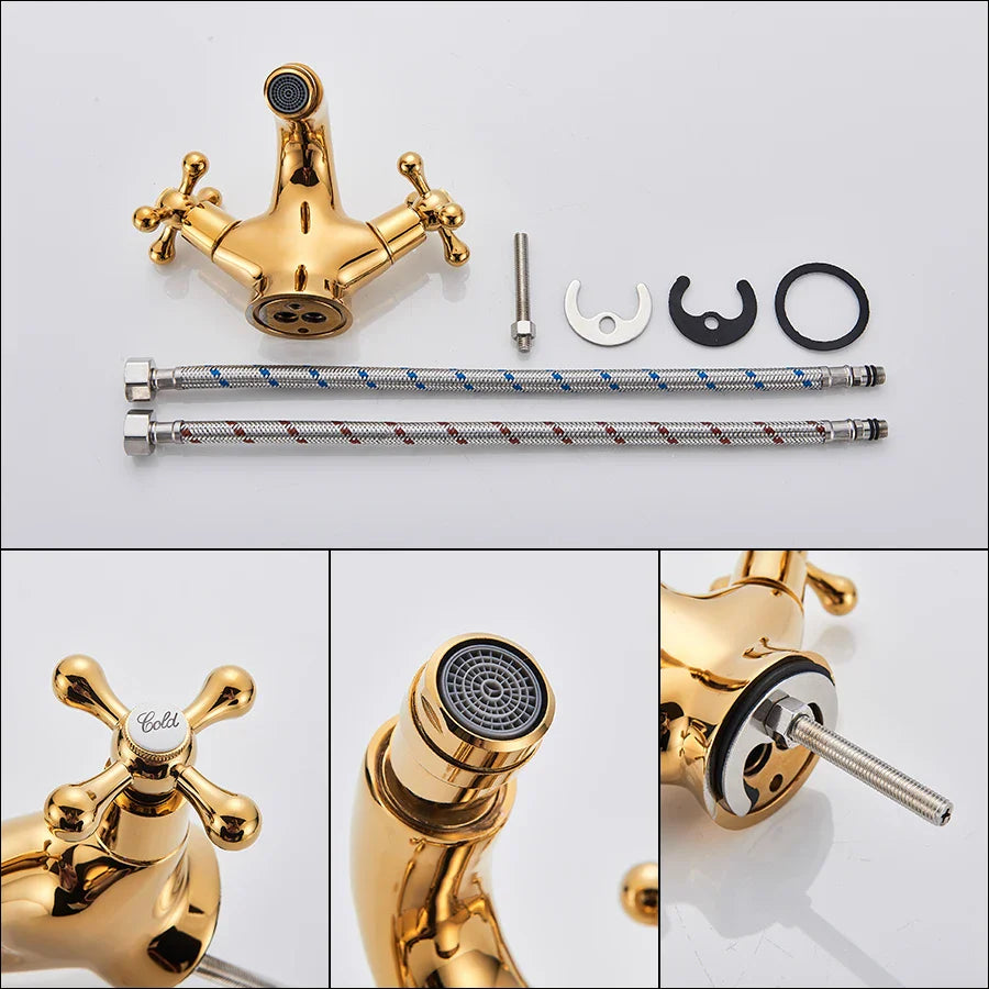 Afralia™ Dual Handle Bidet Faucet for Vessel Sink, Deck Mounted Water Mixer Tap