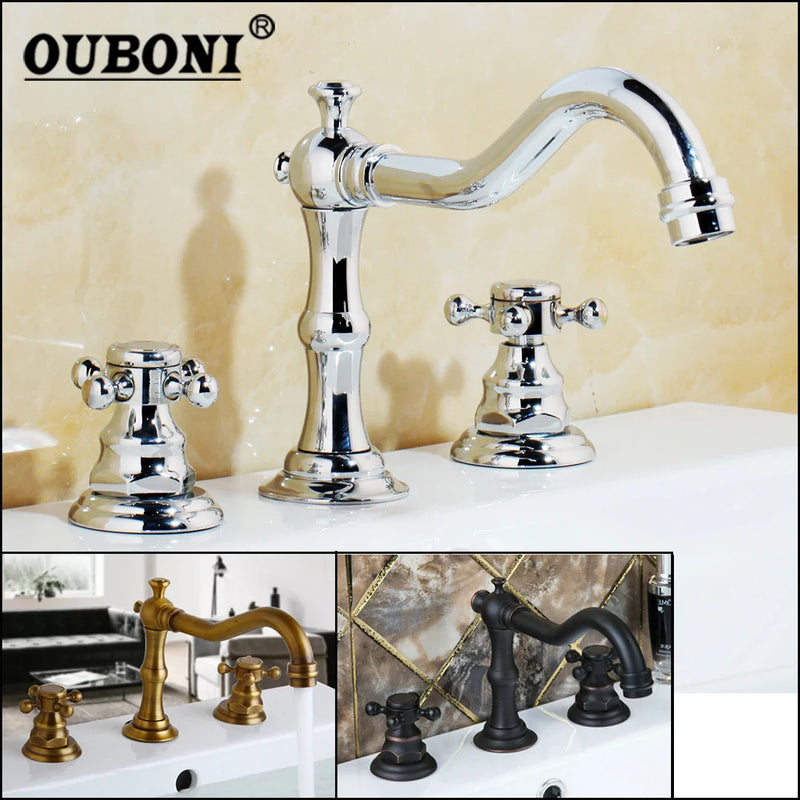 Afralia™ Dual Handle Basin Faucet in Chrome Solid Brass with Antique Black Finish