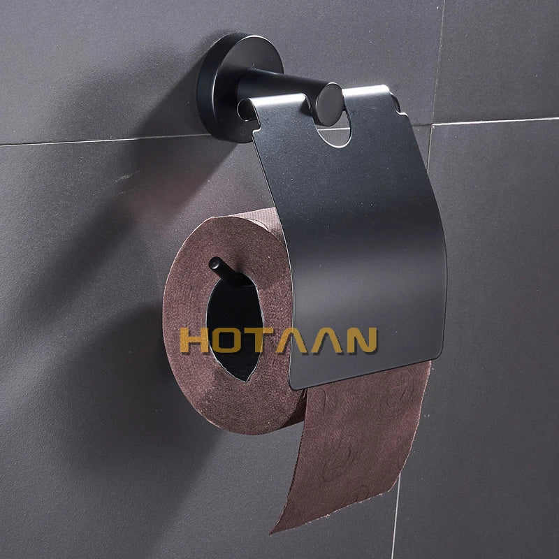 Afralia™ Stainless Steel Towel Dispenser Toilet Paper Holder Black Bathroom Accessories