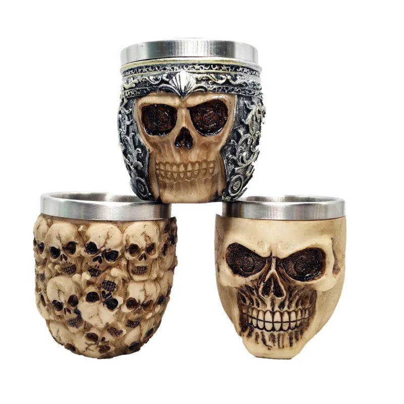 Afralia™ Skull Shot Glass Stainless Steel 200ml Gothic Beer Mug Whiskey Glasses Halloween Gift