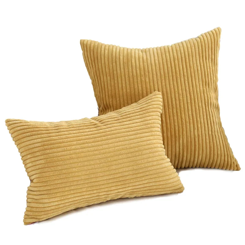 Afralia™ Velvet Cushion Cover Flocking Stripe Yellow Gray Pillow Case 45x45cm/60x60cm