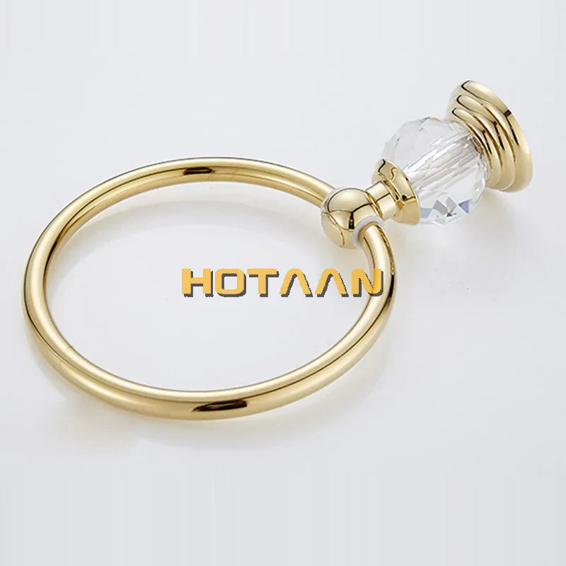 Afralia™ Golden Crystal Towel Ring Wall Mounted Bathroom Rack