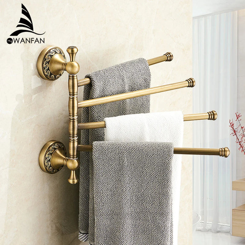 Afralia™ Antique Brass Towel Rack 4-Tier Bathroom Wall Shelf Holder Bars Pants Hanger