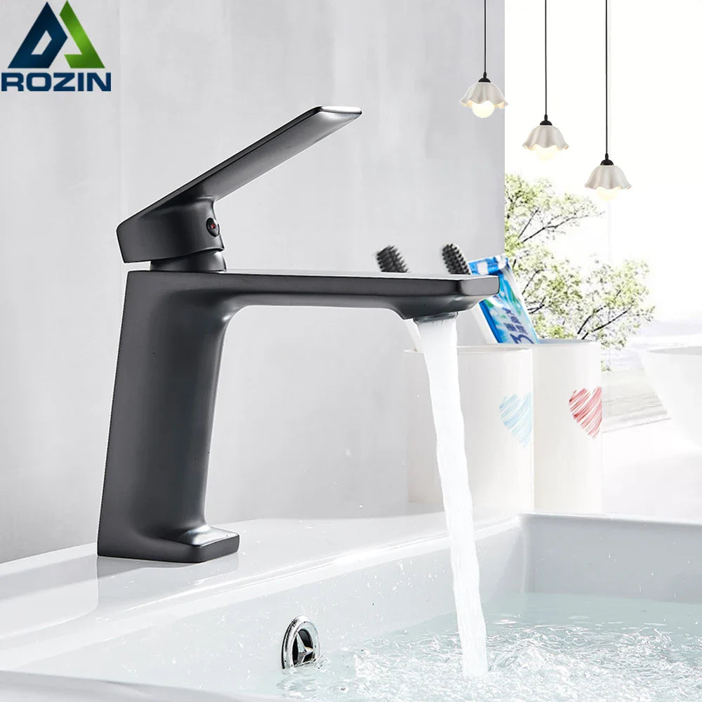 Afralia™ Matte Black Bathroom Basin Faucet Deck Mounted Brass Mixer Tap