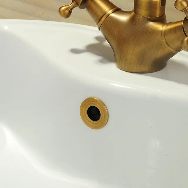 Afralia™ Gold Brass Sink Overflow Cover Six-foot Ring Insert - Bathroom Basin Faucet