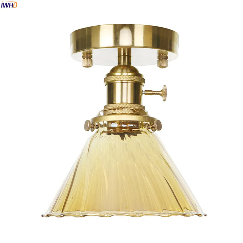 Afralia™ Vintage Copper Glass Ball Ceiling Light Fixture LED Lampara Techo