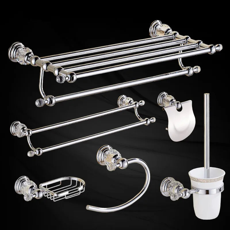 Afralia™ Chrome Bath Hardware Set: Toilet Brush Holder, Paper Holder, Towel Bar, Soap Basket, Hook