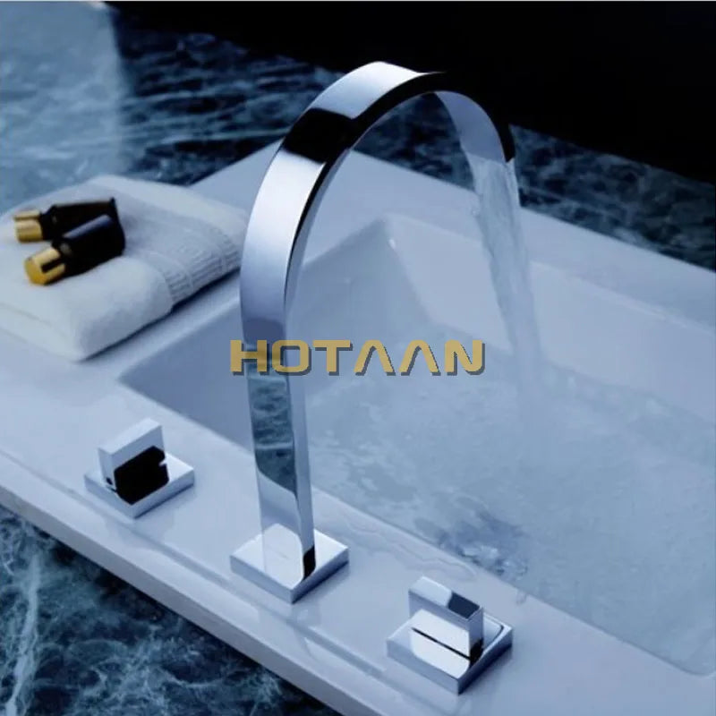 Afralia™ Chrome Bathroom Faucet with Two Handles. Deck Mounted Basin Mixer Tap.