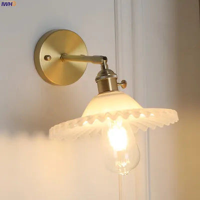 Afralia™ Copper Glass LED Wall Sconce Vintage Retro Wall Lamp for Bedroom Bathroom Mirror
