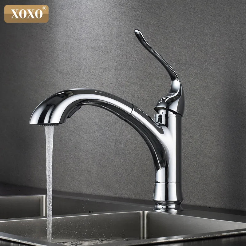 Afralia™ Spring Brass Kitchen Faucet Head, Chrome Pull Out Hot/Cold Mixer