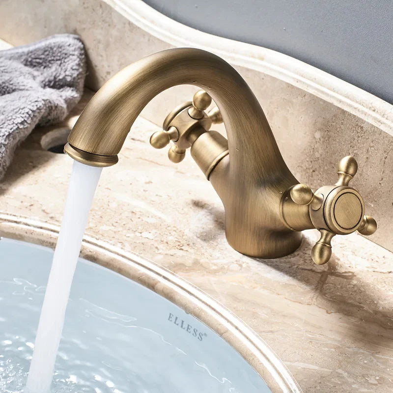 Afralia™ Dual Handle Brass Basin Faucet for Bathroom Vanity Sink