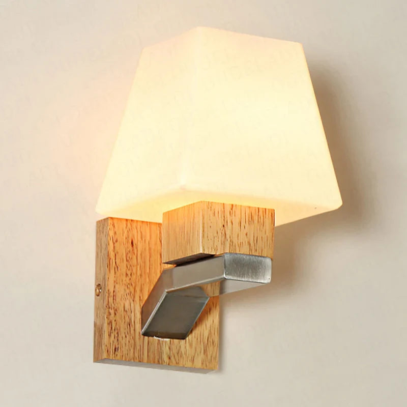 Afralia™ Nordic Wood LED Glass Wall Sconce for Modern Bedroom Hallway Decor