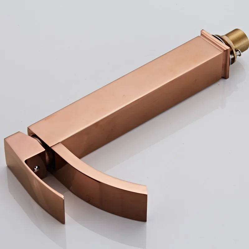 Afralia™ Rose Gold Single Handle Basin Faucet Waterfall Sink Wash Tap