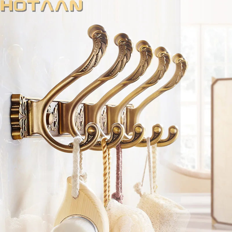 Afralia™ Antique Brass Robe Hook Towel Holder Bathroom Accessories Wall Mount