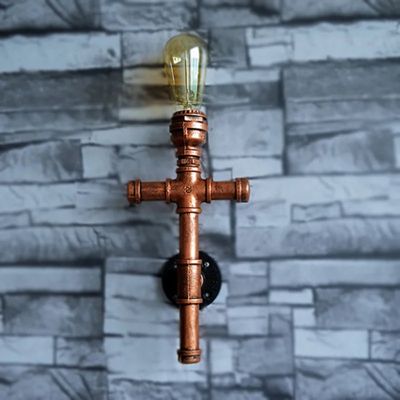 Afralia™ Industrial Iron Pipe Wall Sconce: Loft Decor, Steampunk Lamp for Living Room