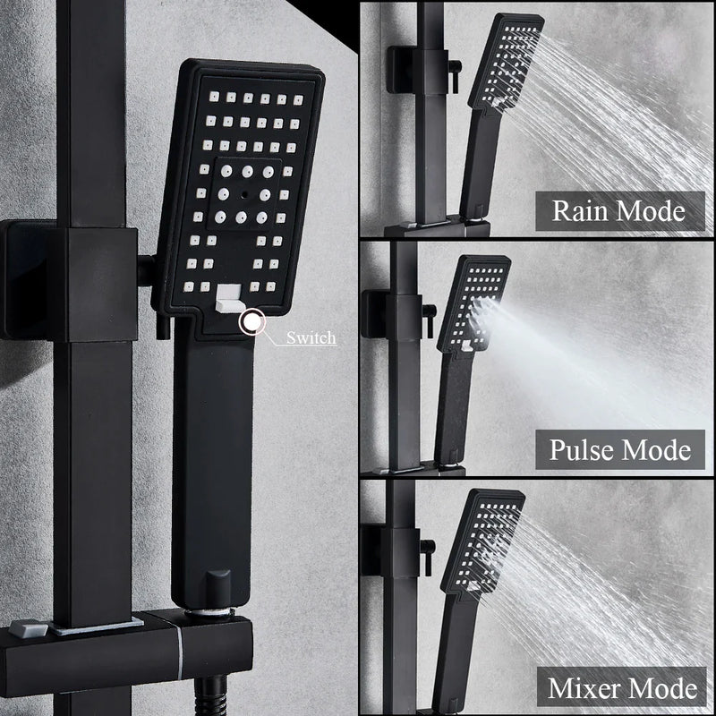 Afralia™ Shower Faucet Set with Rainfall and Waterfall Head, Wall Mount Design