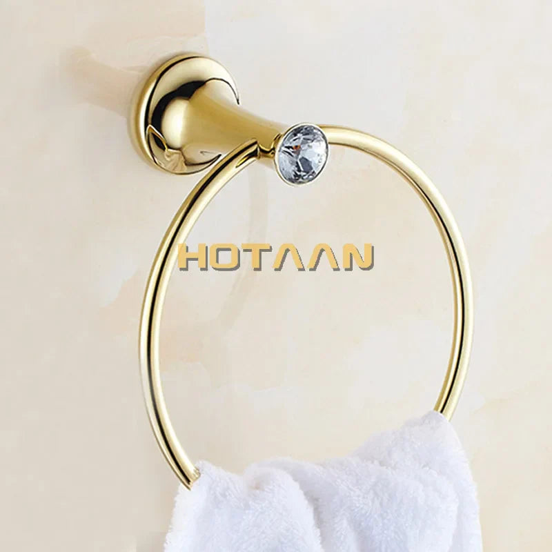 Afralia™ Golden Stainless Steel Crystal Towel Ring Bathroom Accessories