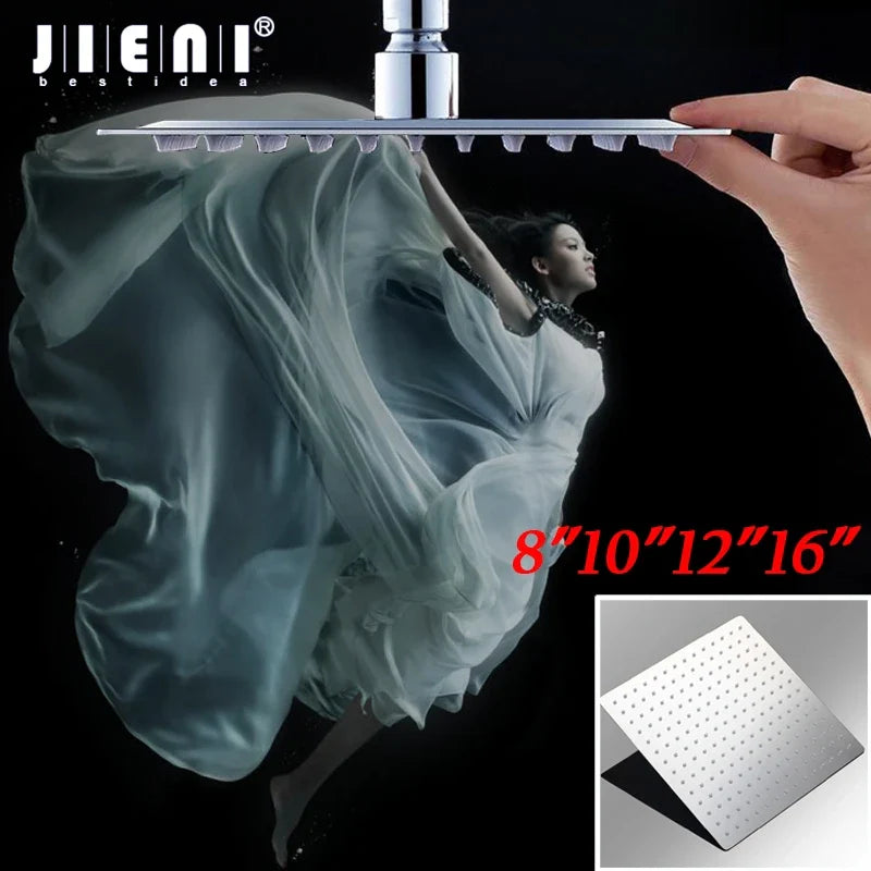 Afralia™ Stainless Steel Square Rainfall Shower Head Set - 8/10/12/16 inch Ultra-thin UltraSlim