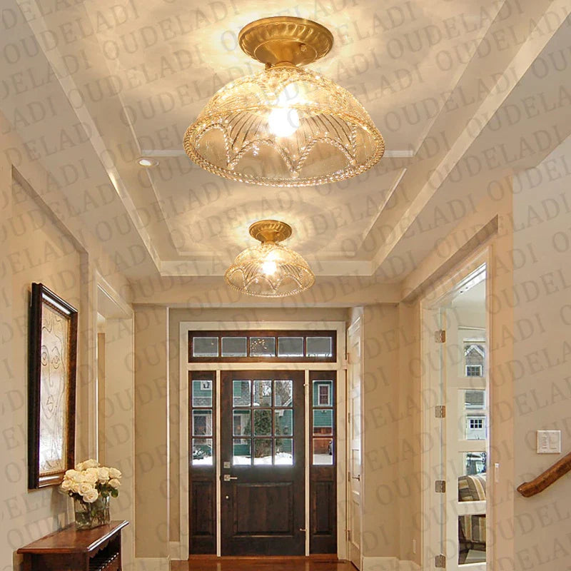 Afralia™ Copper Frosted Glass Ceiling Light for Foyer, Restaurant, Living Room, Bedroom, Study, and Loft.