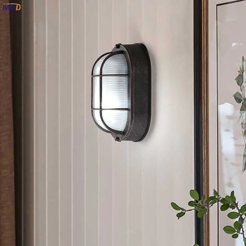 Afralia™ Industrial Glass Wall Light Fixture Retro Vintage Stair Lamp LED Luminaire