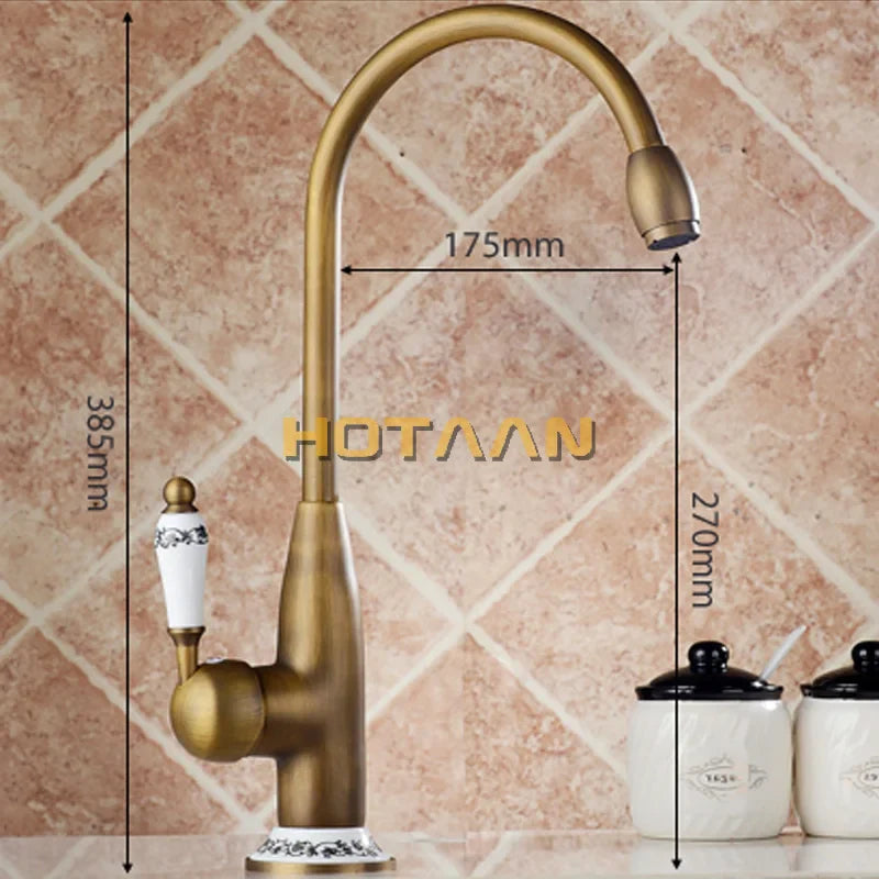 Afralia™ Antique Brass Kitchen Faucet - Swivel Basin Tap, 360° Rotation, Hot & Cold Water Mixers