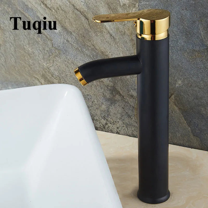 Afralia™ Black Single Handle Luxury Bathroom Faucet Switch Mixer Taps for Wash Basin