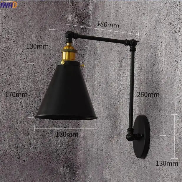 Afralia™ Loft Industrial Wall Sconce Black Swing Arm Wall Lamp LED Edison Luminaire
