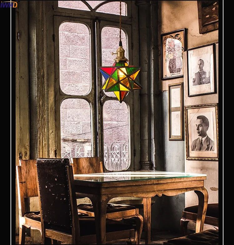 Afralia™ Nordic Star LED Glass Pendant Light: Colorful Vintage Lamp for Bar, Living Room.