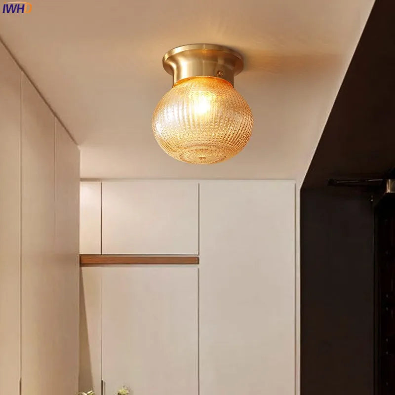 Afralia™ Glass Ball LED Ceiling Light Modern Vintage Copper Ceiling Lamp