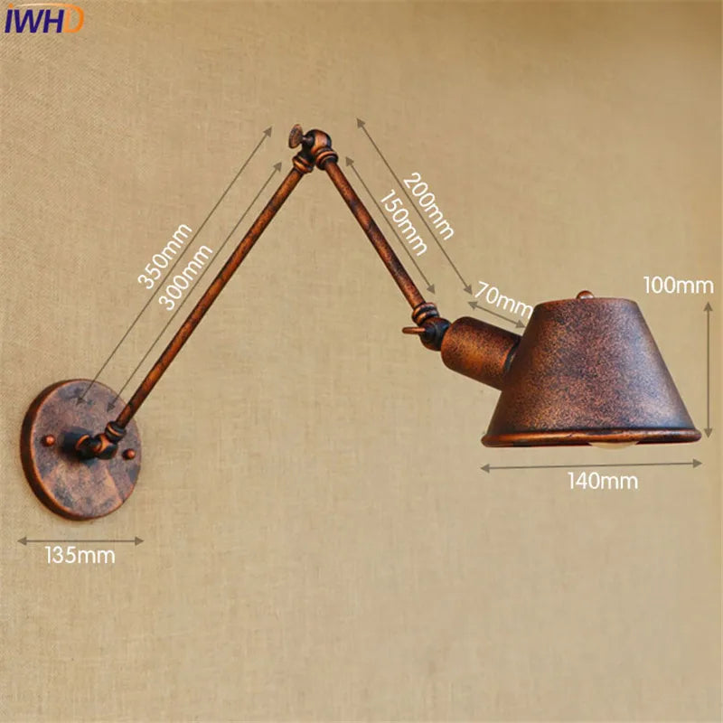 Afralia™ Golden Vintage LED Swing Arm Wall Sconce Industrial Style