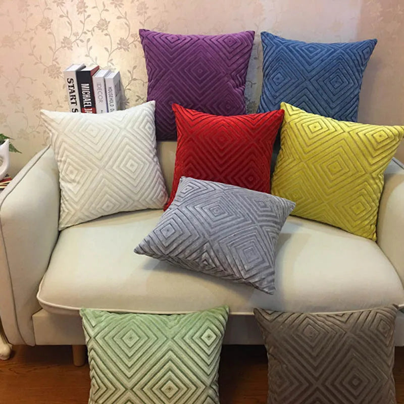 Afralia™ Geometric Chenille Flocking Cushion Cover in Grey Yellow Purple Red, 45x45cm/30x50cm