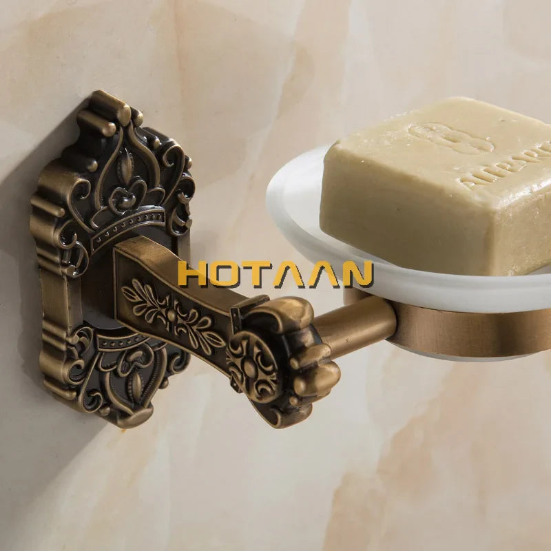 Afralia™ Antique Brass Bathroom Soap Dish Glass Holder - Wall Mounted Aluminum Bath Accessory