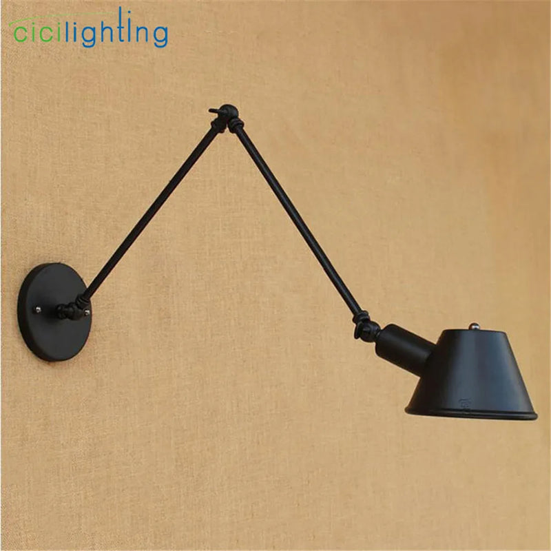 Afralia™ Antique Metal Shade Double Swing Arms Wall Lights for Home Office Study