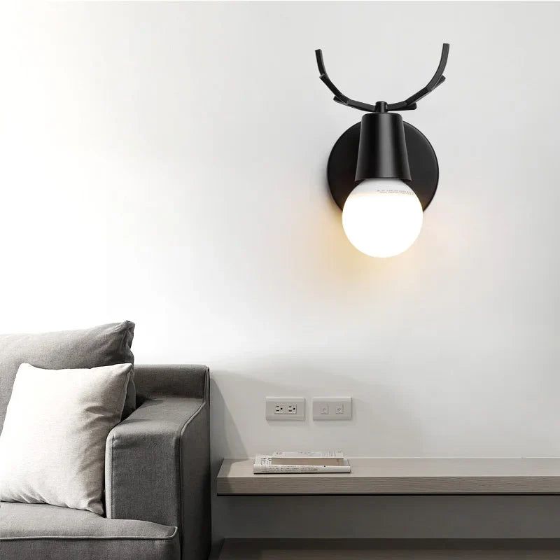 Afralia™ Modern Deer Antlers LED Wall Light Black White Solid Wood Novelty Animal Wall Lamp