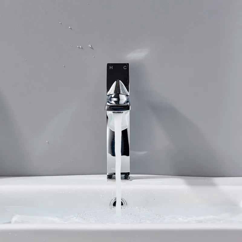 Afralia™ Chrome Square Single Lever Bathroom Sink Faucet - Cold and Hot Water, Single Hole