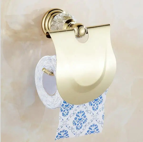 Afralia™ Brass & Crystal Bathroom Set: Towel Rack, Towel Bar, Paper Holder, Soap Dish