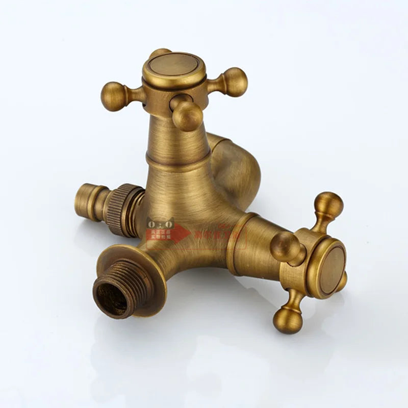 Afralia™ Antique Brass Dual Cross Handles Wall Mounted Mop Pool Faucets
