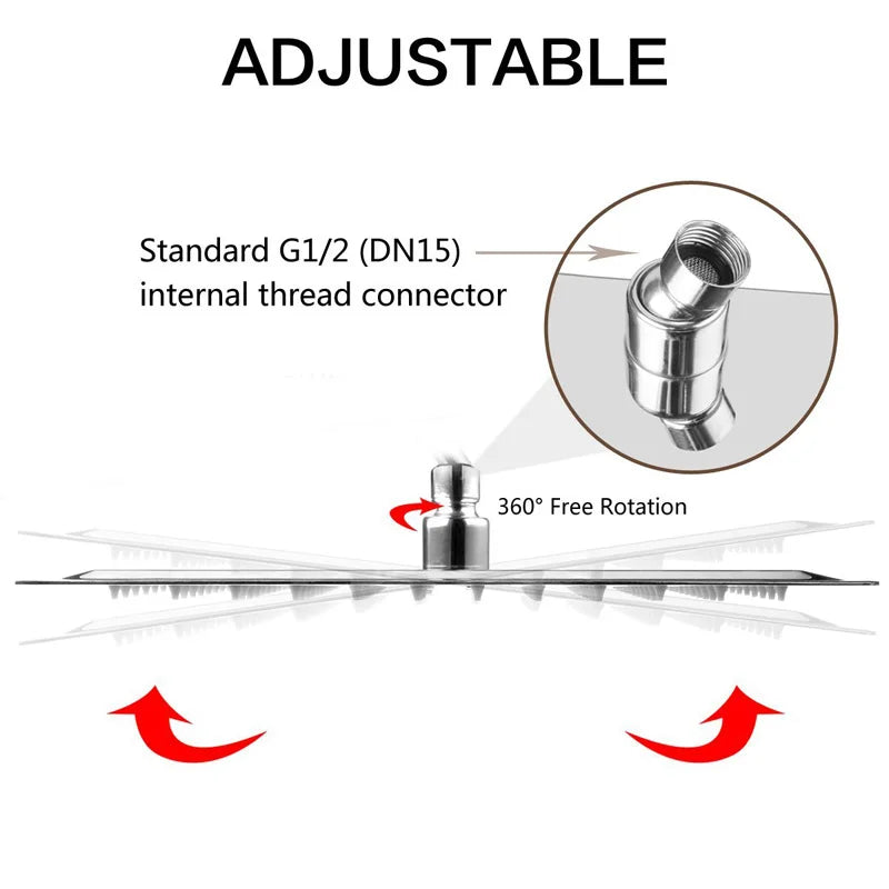 Afralia™ Chrome 16" Square Stainless Steel Rainfall Shower Head Ultrathin Top Rain Shower