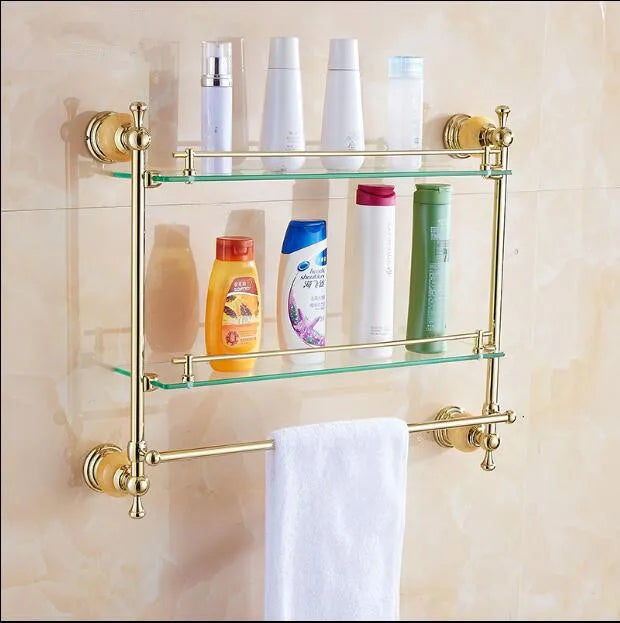 Afralia™ Brass & Jade Gold Bathroom Accessories Set: Paper Holder, Towel Bar, Soap Basket