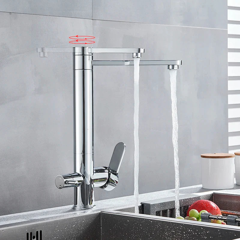 Afralia™ Dual Handle Waterfilter Kitchen Faucet with 360° Rotation and Water Purification