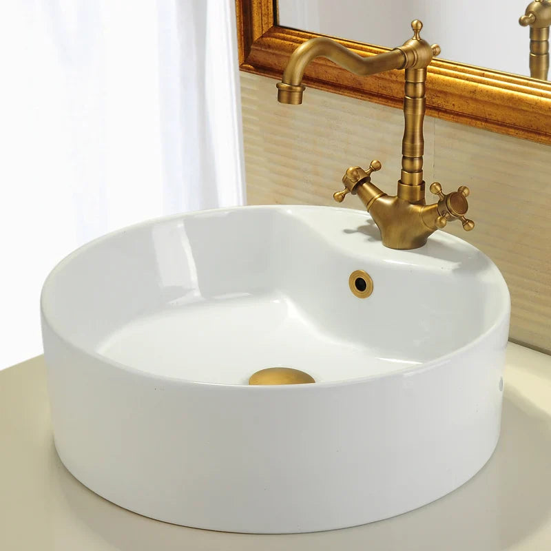 Afralia™ Gold Brass Sink Overflow Cover Six-foot Ring Insert - Bathroom Basin Faucet