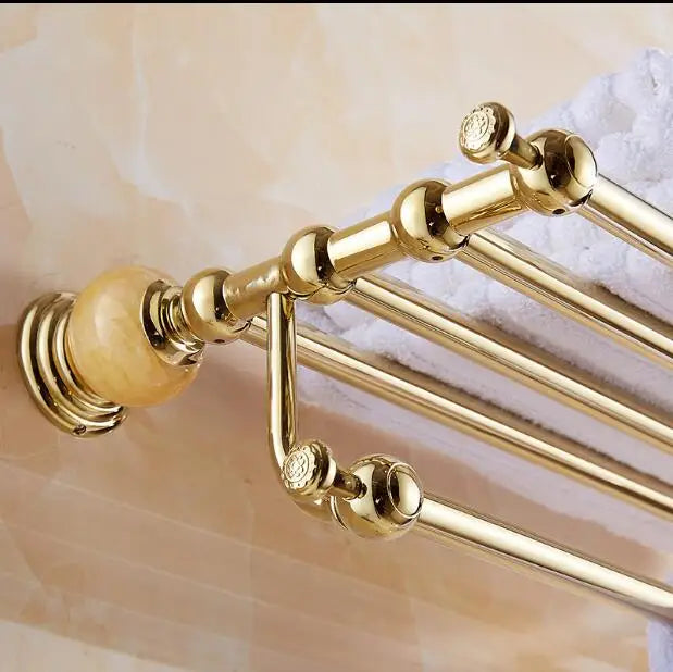 Afralia™ Brass & Jade Gold Bathroom Accessories Set: Paper Holder, Towel Bar, Soap Basket
