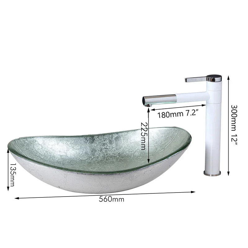 Afralia™ Glass Washbasin with Brass Swivel Spout Faucet Mixer Tap